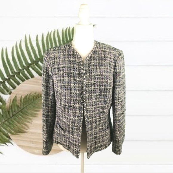Vintage Women’s Gray Tweed Textured Weave Blazer Jacket - Picture 3 of 5